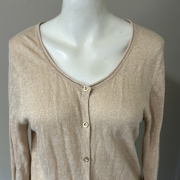 Lilly Pulitzer Jacey Gold Metallic Linen Blend Cardigan Sweater Shimmer Sparkle - Picture 3 of 9